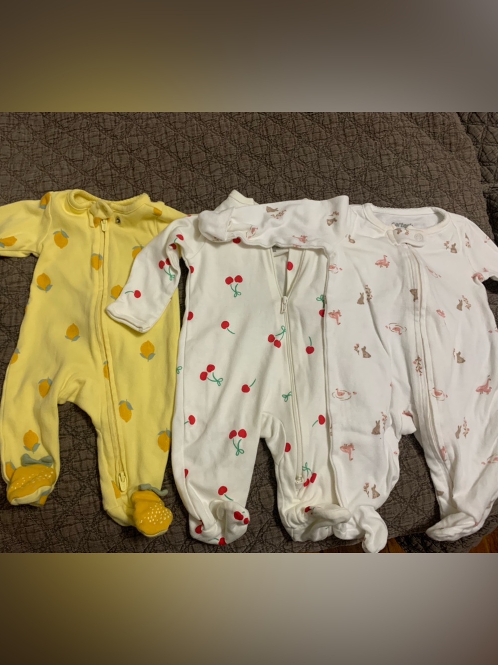 Yellow Lemon Print Kids One-Piece Zipper Sleepwear